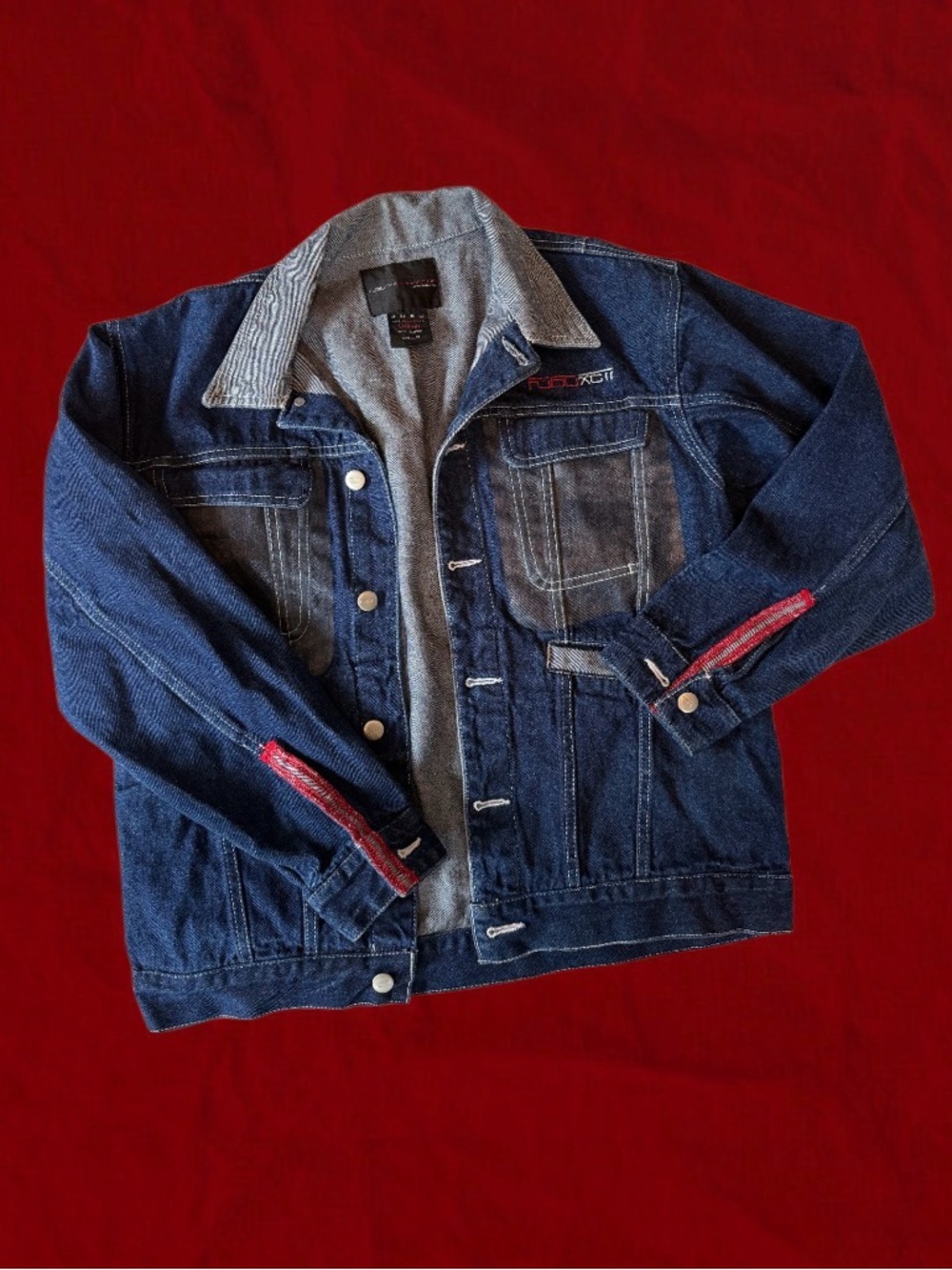 FUBU Dark Blue Denim Jacket with Contrast Trim